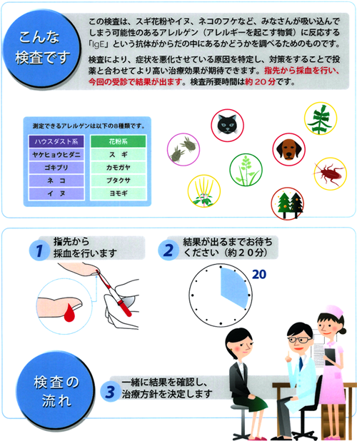 イムノラピッドはその日に結果がわかるアレルギー検査薬です。